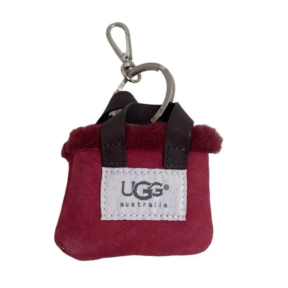 UGG Australia Red Charm Keychain Mini Micro Bag Clip Vintage Y2K Shearling Suede